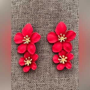 Red Flower Earrings  Boho dangle Bohemian stud Flower earrings New